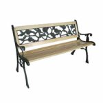 HYGRAD 3 Seater Wooden Slat Garden Bench Seat Rose Style Cast Iron Legs Vintage Garden Bench Park Bench Weatherproof Rose Garden Furniture Solid