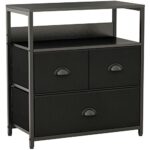 Furologee Nightstand with 3 Drawers Dresser with Storage Shelf Bedside Table Rustic Fabric Linen Bins Bedroom Living Room Hotel Black