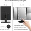 WEILY Lighted Makeup Mirror with 21 LED Lights Dual Power Supply 2X3X Magnifying LED Adjustable Brightness and Angle Black