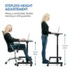 Tatkraft Focus Airlift Pneumatic Sit-Stand Laptop Desk with Wheels, Adjustable Height 29 – 45 inch Effortless Gas-Lift Regulation, Home Office Mo