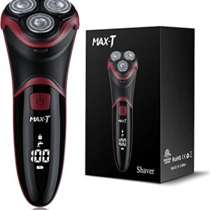 MAXT Mens Electric Shaver Rotary Razors for Men Cordless Rechargeable Wet and Dry Popup Trimmer IPX7 Waterproof with LCD Display Travel Lock  Fat