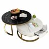 WLKQ Round Coffee Table Tray Decorative Side Table with Drawer Metal Frame and Marble Table Top Side Table with Storage Set of 2 Suitable for Hot
