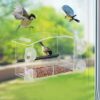 Window Bird Feeder with Removable Seed Tray with Drainage Holes, Clear Window Bird Feeder with Strong Suction Cups, Outdoor Window Bird Feeder wi