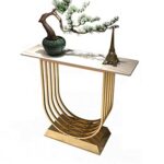 ChengBeautiful Entryway Console Table Entrance Table Wrought Iron Living Room Decoration Porch Marble Porch Cabinet Nordic Rock Slab Porch Color