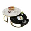 WLKQ Round Coffee Table Tray Decorative Side Table with Drawer Metal Frame and Marble Table Top Side Table with Storage Set of 2 Suitable for Hot