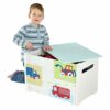 Vehicles Kids Toy Box - Childrens Bedroom Storage Chest with Bench Lid by HelloHome