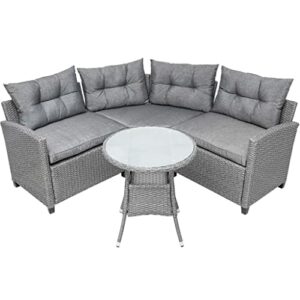 LIYING 4piece Resin Wicker Patio With Round Table Gray Cushion Furniture Set Sofatype Garden Pool Balcony