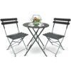 SUNMER Bistro Table and Chairs Set of 3 Metal Foldable Garden Patio Balcony Dining Furniture Set  Grey
