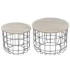 LXXSH 2pcs Living Room Storage Side Table Set Coffee Table with Metal Basket and Wood Tabletop Color  Picture color Size  One size