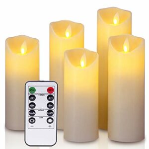 LED Candles,5.5"/6"/6.5"/7"/8"Set of 5 Real Wax Battery Flameless Candles Include Realistic Dancing LED Flames and 10-Key Remote Control with 2/4
