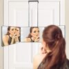 Rechargeable 360 Mirror with LED Lights, 3 Way Three Sided Wavy Full Length Barber Mirror for Self Cut Hair with Height Adjustable Telescoping Ho