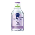 NIVEA MicellAIR Sensitive Micellar Water Pack of 5 x 400 ml FragranceFree MakeUp Remover Micellar Cleansing Water for Sensitive Skin Gentle Skin