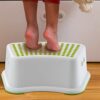 Glow Childrens Step Stool – Green Strong Compact Plastic Anti Slip Booster Stepping Stool for Kids with Slip Resistant Top Base – Safe Stable Sur