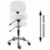 KKTONER Round Rolling Stool with Back PU Leather Height Adjustable Swivel Drafting Work SPA Salon Stools Chair with Wheels (White)