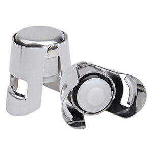 kuou 2 Pieces Champagne Stopper, Stainless Steel Vacuum Sealed Wine Sparkling Bottle Closure Sealer Silver
