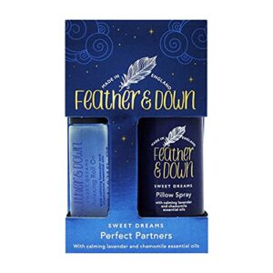 Feather  Down Sweet Dreams Perfect Partners Gift Set 50ml Pillow Spray  10ml Rollon  With calming lavender  chamomile essential oils. Cruelty Fre