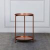 WDBBY Rivet Round Storage Basket Side Table Walnut with Grey Fabric Color  D