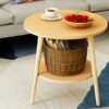 Household Dining Table Scratch Resistant Moisture Proof Small Round Table Living Room Bedroom Double Layer Storage Rack Color  C Size  50  49CM