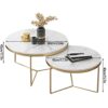 NATUOFurniture Modern Nesting Coffee Table Set of 2 Round Accent Coffee Table with Marble Top  Gold Metal Frame for Living Room Office Balcony
