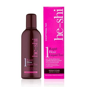 HeShi Rapid 1 Hour Liquid Tan  Instant Self Tan  1 Hour Express Fake Tan Lotion  Quick Dry Formula Natural Ingredients  Vegan  Cruelty Free  Self