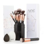 Nir Beauty Professional Makeup Brushes  15piece Award Winning Vegan Makeup Brush Set with Case Blending Sponge Brush Cleaner Guide Gift Box