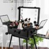 EBANKU Rolling Makeup Train Case with Lighted Mirror 24inch Large Make up Cosmetic Orgainzer Box Travel Case with Bluetooth Professional Protable
