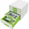 Leitz CUBE Drawer Box with 5 Drawers, hite/Green, A4