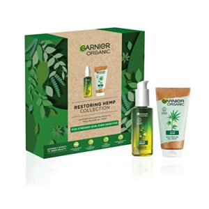 Garnier Restoring Hemp Collection Gift Set with Organic Hemp Soothing Face Oil and Gel Face Cream Skincare Gift for her for Men  Women Vegan  Org