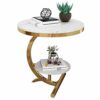 WODMB Marble Sofa Side Table Corner Table Living Room Sofa End Bedside Table Small Round Coffee Table