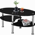 3Layer Tempered Glass Table with Glass Shelves and Stainless Steel Legs Oval Coffee Table Living Room Household Furniture