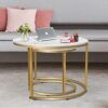 HEYZOEY Round Coffee Tables, Removable Set of 2 End Table, Nesting Tables with Gold Metal Frame Legs and Marble White Top for Living Room, Bedroo