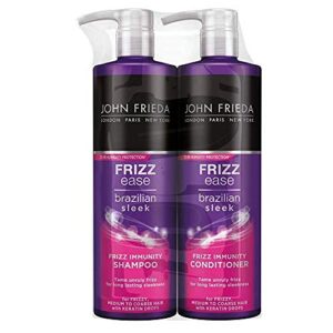John Frieda Frizz Ease Brazilian Sleek Frizz Immunity Smoothing Shampoo and Conditioner Set 2 x 500 ml For Frizzy Medium to Coarse Hair Large Pac