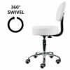 KKTONER Round Rolling Stool with Back PU Leather Height Adjustable Swivel Drafting Work SPA Salon Stools Chair with Wheels (White)