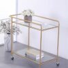 CSQingDesk 2tier Glass Coffee Table Rectangular Storage Cart Home Living Room Cafe Hotel Dining Car Home Sofa Side Table With WheelsSize71  38  6