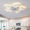 Becailyer 25in Modern Ceiling Fan with Lights, 50W Remote Control Dimming 5-Leaves Shape Led Flush Mount Ceiling Fan Lamp 6 Gear Wind Speed Quiet
