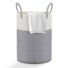Cotton Rope Laundry Basket, Viwril Large Woven Laundry Storage Basket Dirty Clothes Hamper Tall Woven Baby Nursery Organiser with Handle for Diap