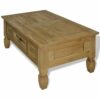 SHENGFENG Coffee Table Brown with a Drawer Side Table or Living Room Table Solid Pine Wood 100 x 60 x 45 cm