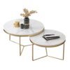 NATUOFurniture Modern Nesting Coffee Table Set of 2 Round Accent Coffee Table with Marble Top  Gold Metal Frame for Living Room Office Balcony