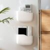 SUNFICON 2 Pack Wall Mount Remote Control Holder Adhesive Media Player Controller Holder Universal TV Remote Organiser Caddy Box Hollow Bottom Ea