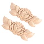 Artibetter 2pcs Flowers Floral Frame Dresser Unpainted *cm Applique Buds Corner Decals Wooden DIY Pattern Carving Decoration Vintage Style Carved