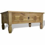SHENGFENG Coffee Table Brown with a Drawer Side Table or Living Room Table Solid Pine Wood 100 x 60 x 45 cm