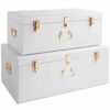 Beautify Storage Trunks Extra Large Set of 2 White Steel Storage Chests with Rose Gold Handles Stylish Stackable Bedroom Storage for Bedroom Liv