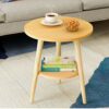 Household Dining Table Scratch Resistant Moisture Proof Small Round Table Living Room Bedroom Double Layer Storage Rack Color  C Size  50  49CM