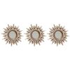 HomeZone Metallic Sunburst Round Wall Mirrors with Distressed Bronze Effect Modern, Lightweight Medieval Gold Steel Aztec Wall Mounted Mirror Set
