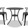 Homeology POSITANO Garden  Patio Table  2 Large Chairs with Armrests Cast Aluminium Bistro Set  Black