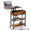 ORGXpert Lift Top End Table with Charging Station Mobilizable Narrow Side Table with Storage Shelf and USB Ports  Power Outlets Vintage Nightstan