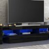 Panana High Gloss Front LED TV Stand Cabinet Unit 200cm Width Modern TV Desk with Storage Drawer for Entertainment Living Room Furniture All Blac