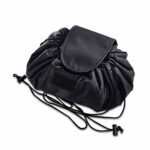 MUXItrade Lazy Drawstring Make up Bag Portable Large Travel Cosmetic Bag Pouch Travel Makeup Pouch Storage Organiser For Women Girl Black