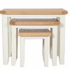 Hobart Ivory Rustic Oak Top Nest of TablesSolid Oak Top Set of 3 Nesting TablesLiving Room Furniture