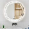 YOSHOOT Patterned 600mm Round Bathroom Mirror Wall Mounted Mirror with LED Light, Sleekest Illuminated Vanity Mirror, Anti-Fog Large Circle Makeu